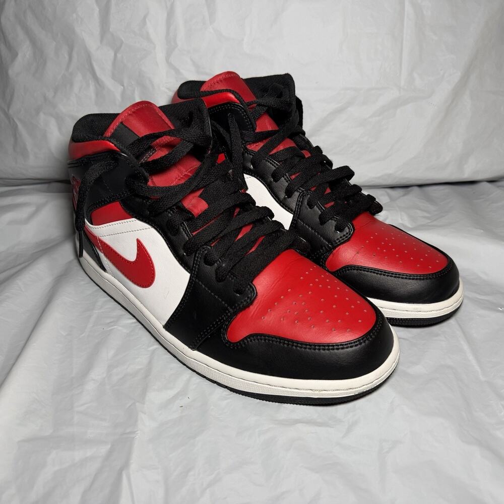 Jordan 1 Mid Bred Toe 554724-079 Men’s 11.5 Classic Black/Red/White